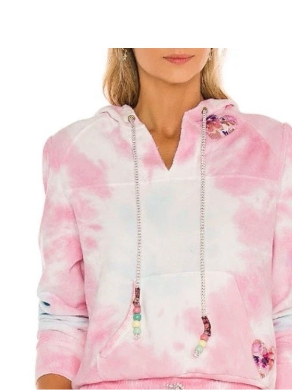 LoveShackFancy Kirby Hoodie Sweatshirt Tie Dyed Cotton Terry Pink Size Small